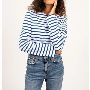 Saint James authentic Bretagne White and Royal Blue Striped Unisex Top